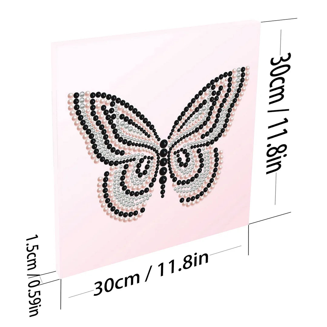DIY Pearl Painting With Frame - Handmade Self-Adhesive Pearls - Butterfly (30*30cm) H