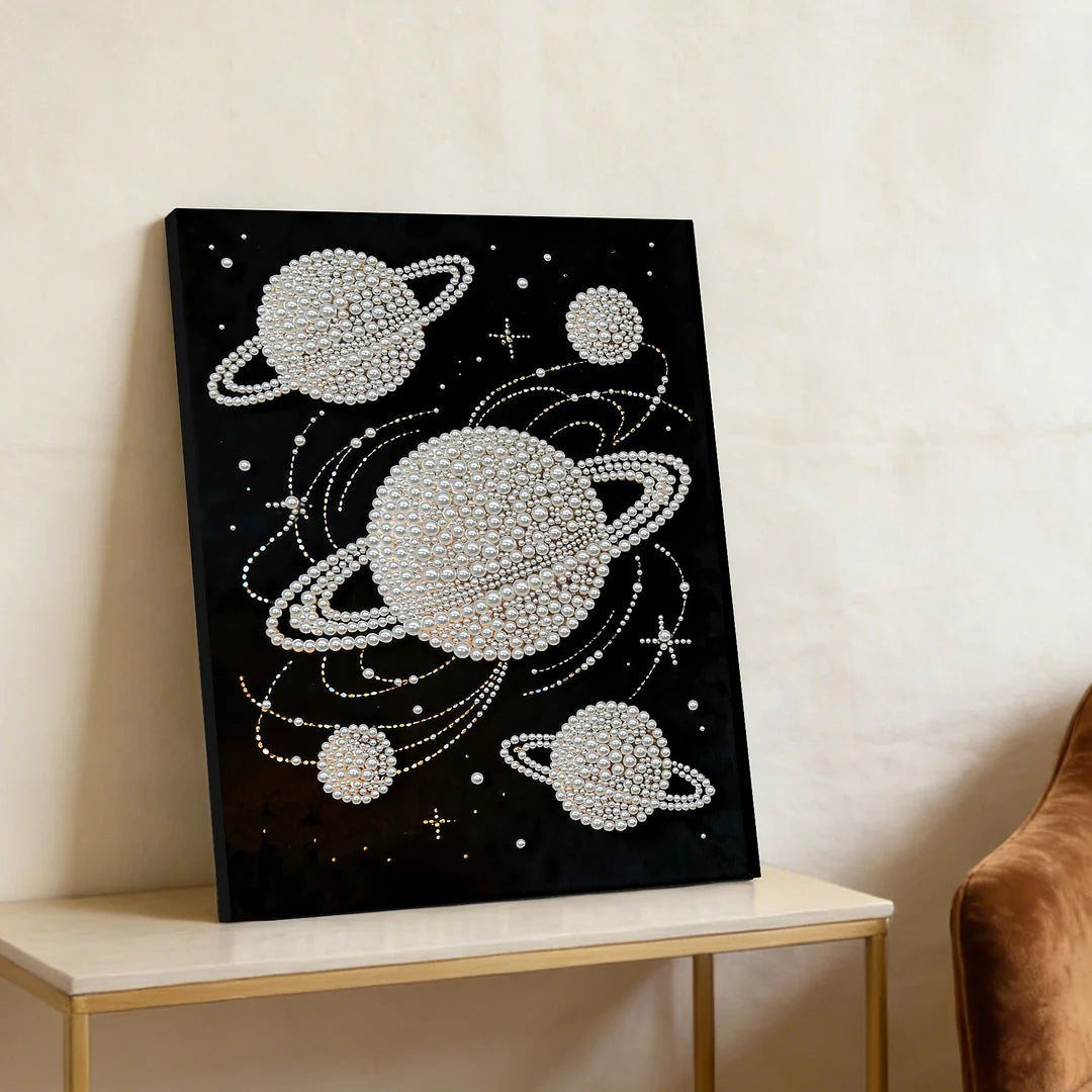 DIY Pearl Painting With Frame - Handmade Self-Adhesive Pearls - Planet (30*40cm)
