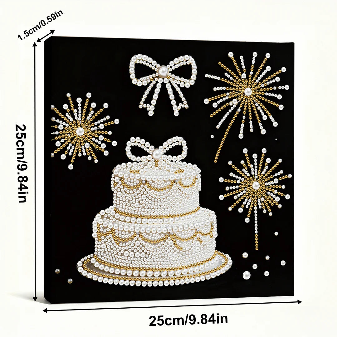 DIY Pearl Painting With Frame - Handmade Self-Adhesive Pearls - Cake (25*25cm)