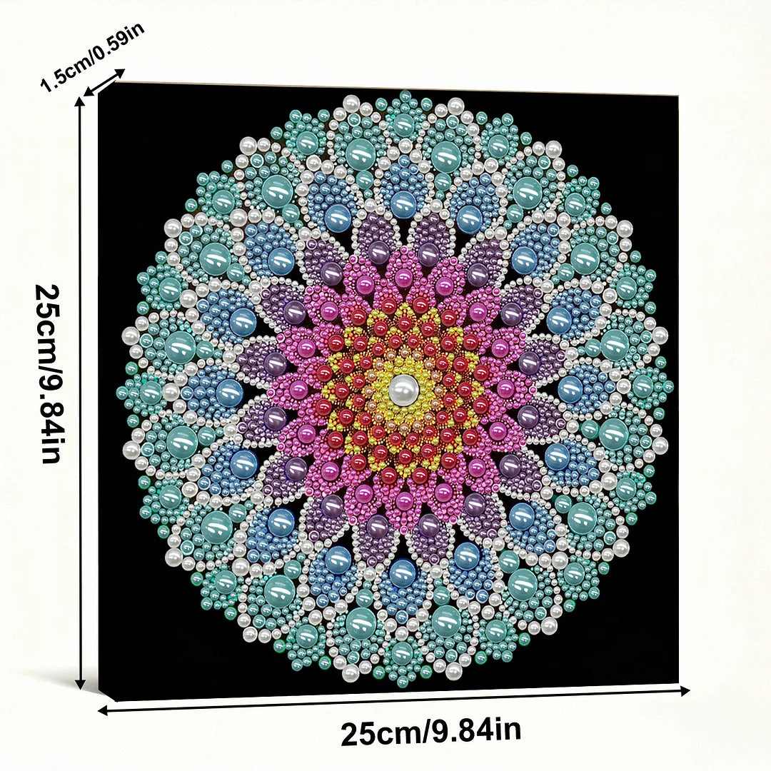 DIY Pearl Painting With Frame - Handmade Self-Adhesive Pearls - Lotus Pearl Mandala (25*25cm)