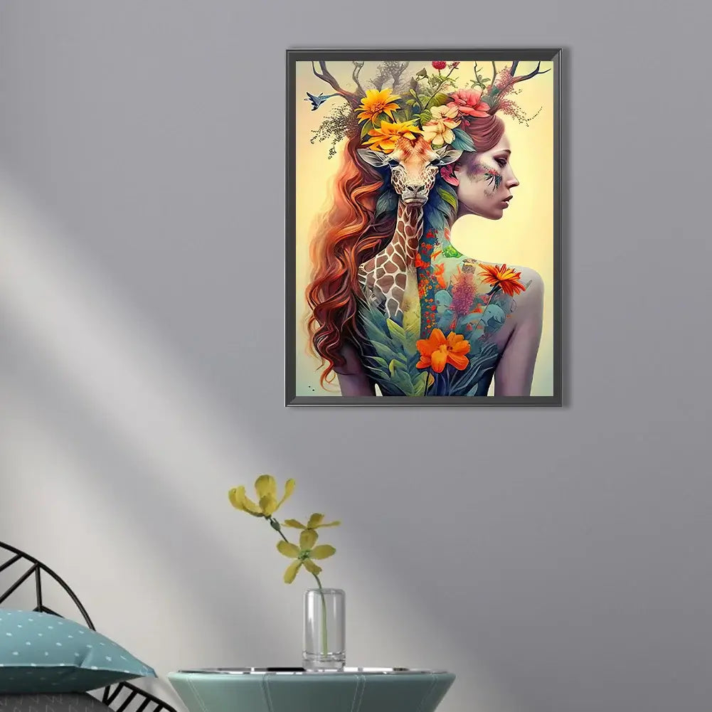 Diamond Painting - Full Round / Square - Tattoo Girl & Giraffe