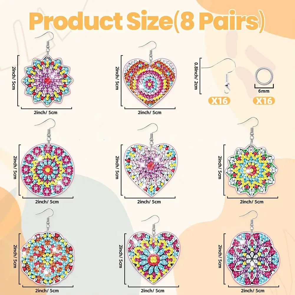 Mandala 8 Pairs DIY Diamond Painting Earrings Size