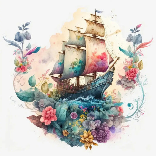 Diamond Painting - Full Round / Square - Flower Sailboat