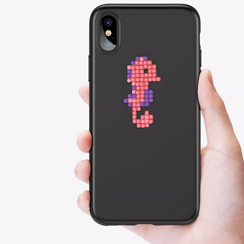 diamond painting sea horse rhinestone sticker on black mobile phone