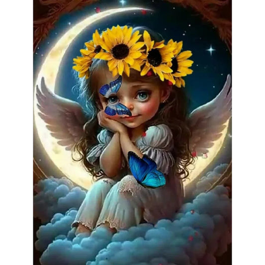 Diamond Painting - Full Round / Square - Sunflower Butterfly Angle On Moon