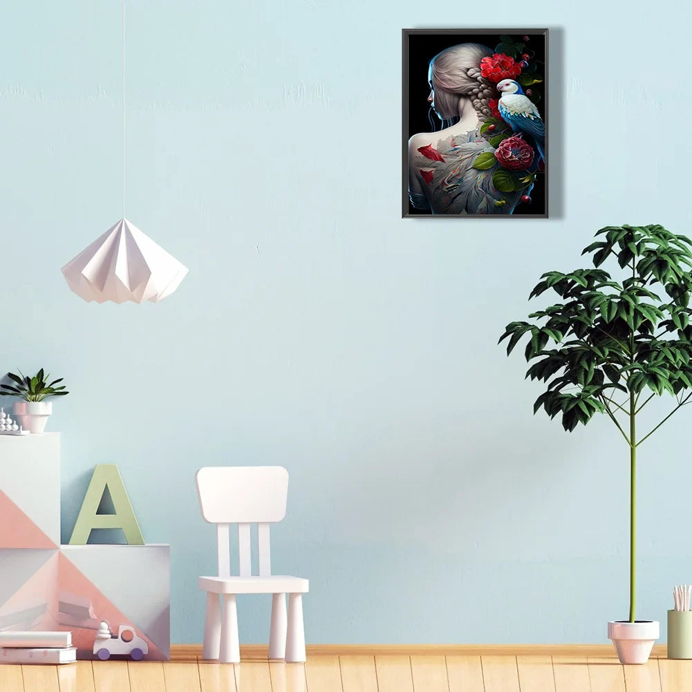 diamond painting kit tattoo girl with bird
