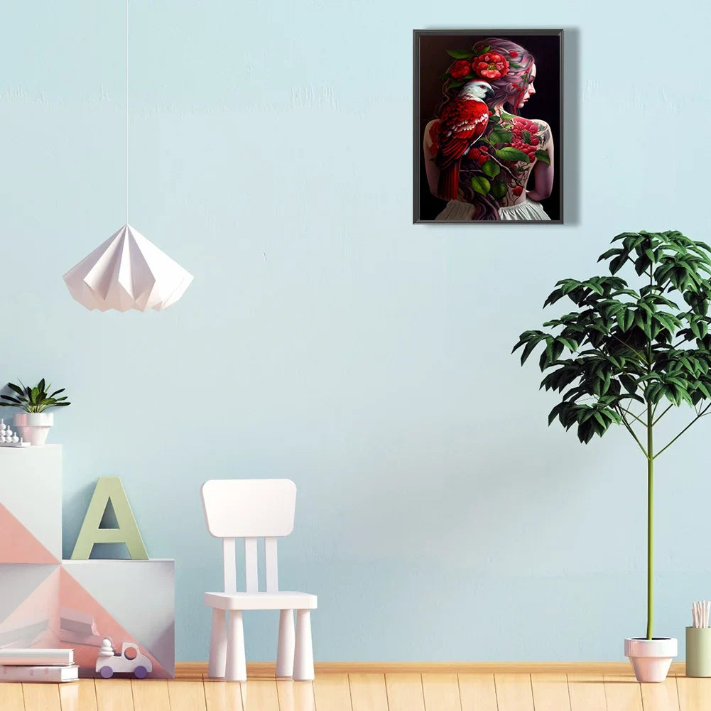 tattoo girl with parrot diamond painting