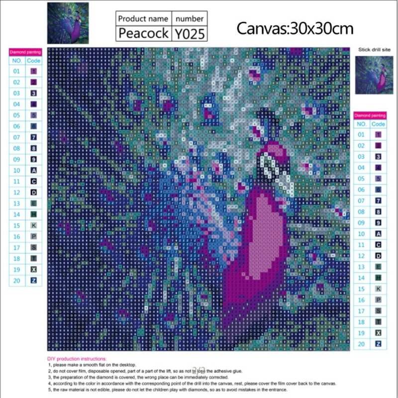 Purple Diamond Painting Peacock Kits For Adults Canvas Size