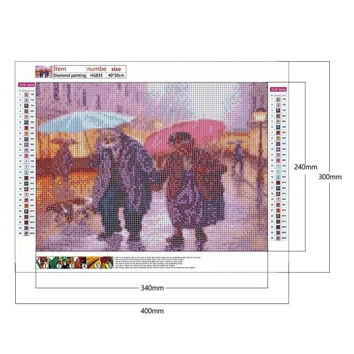 5d full drill round diamond painting kits Sweet Old Couple Walking In The Rain