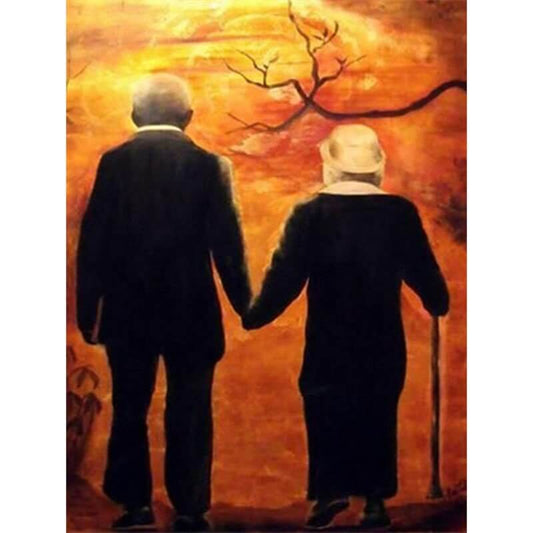 5d full drill round diamond painting kits Sweet Old Couple
