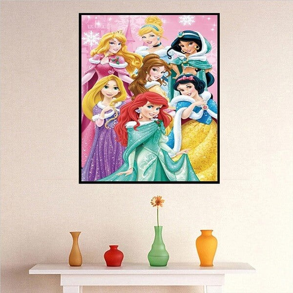5D DIY Full Drill Round Diamond Painting, Seven Princesses Embroidery Mosaic Kit