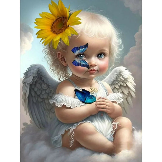 Diamond Painting Kit - Full Round / Square - Angle Sunflower Butterfly