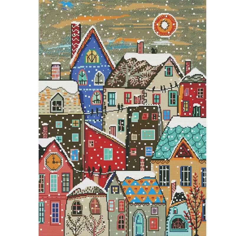 diy 5d diamond painting winter town