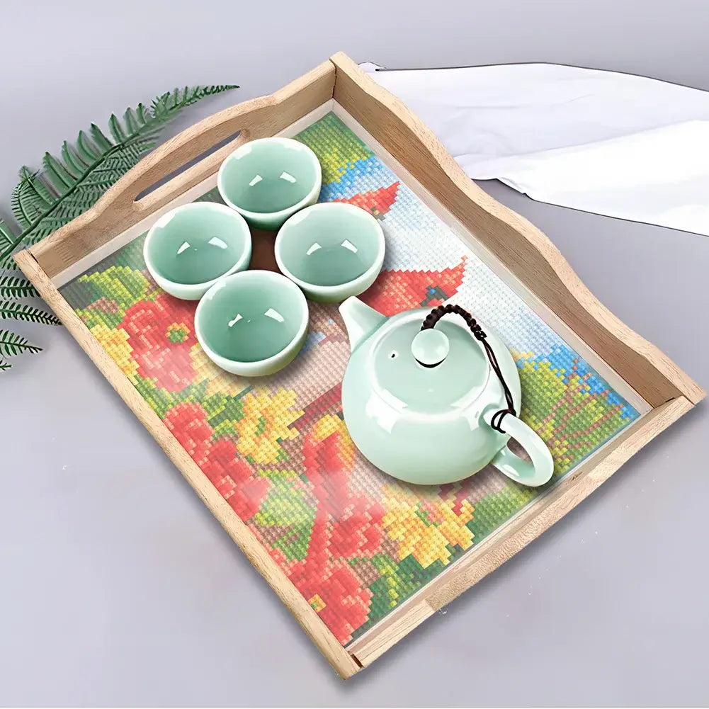 birds diamond painting decor wooden serving tray