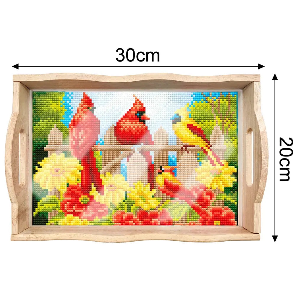 birds diamond painting decor wooden food tray size