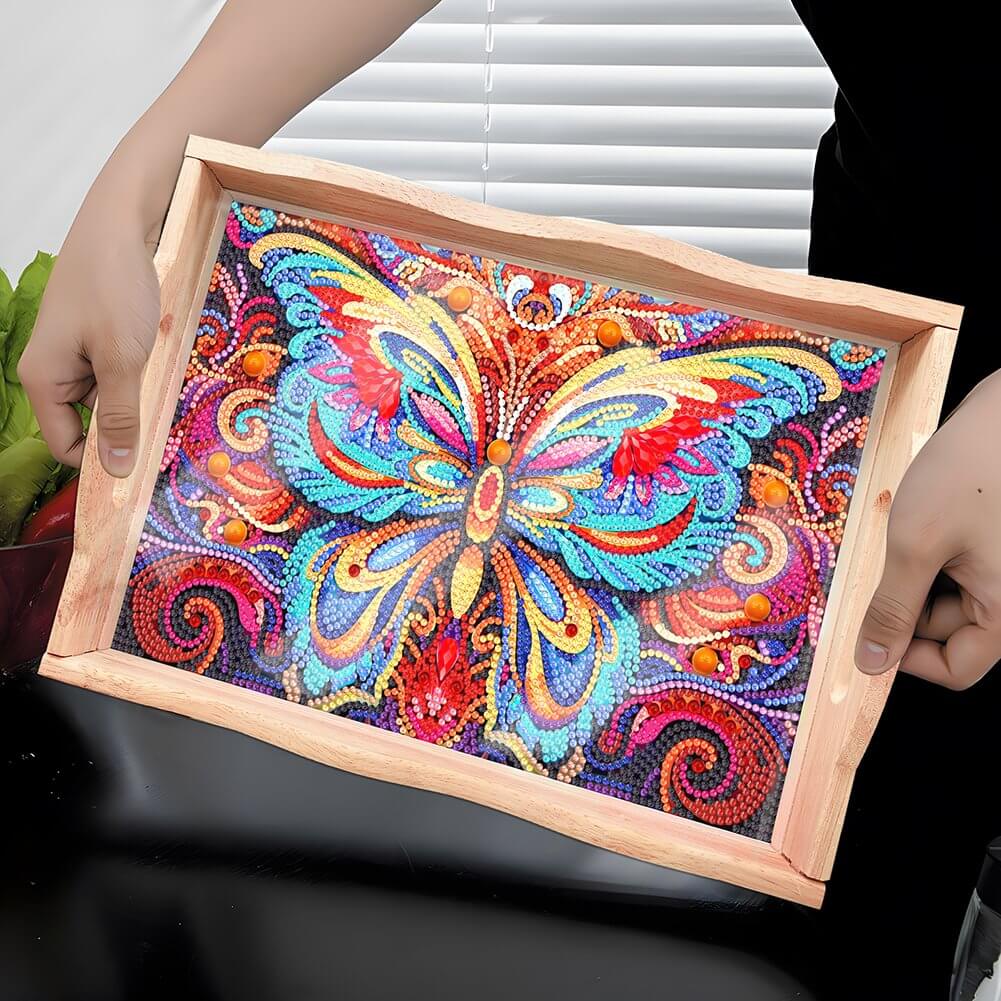 Butterfly Diamond Painting Wooden Serving Tray kit