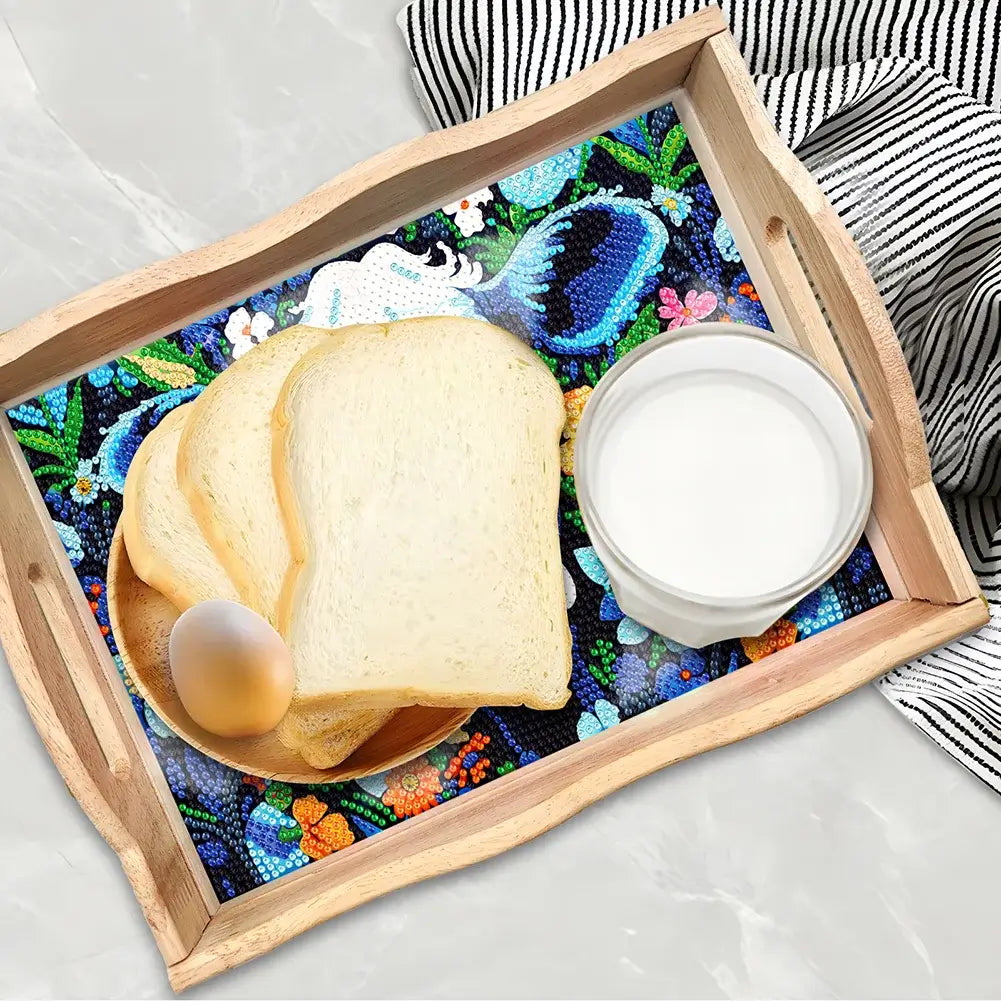 cow diamond painting decor wooden tray
