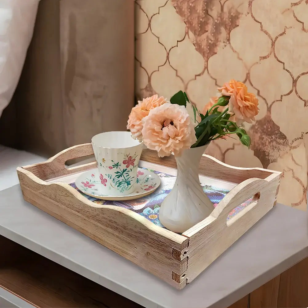 DIY Cow Diamond Painting Decor Wooden Food Tray
