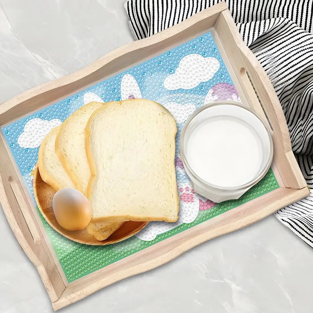 DIY easter diamond art decor wooden food tray