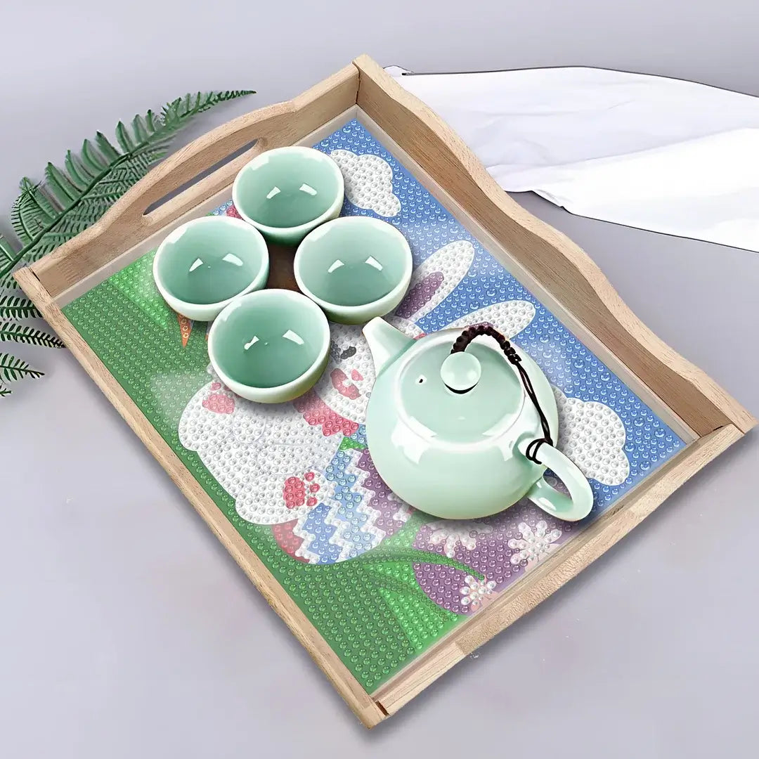 easter diamond art decor wooden food serving tray kit