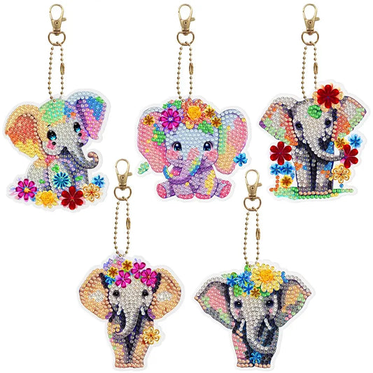 Flower Elephant 6pcs DIY Diamond Painting Keychains