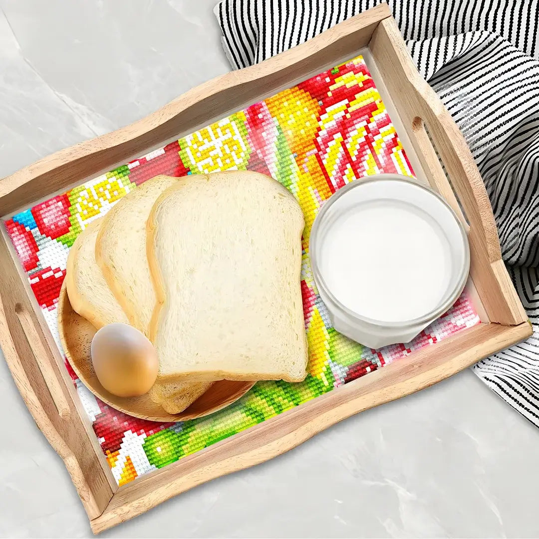 DIY Fruit Diamond Painting Decor Wooden Food Serving Tray