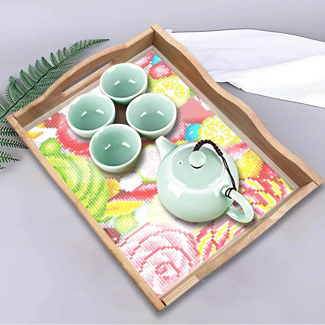DIY Fruit Diamond Art Decor Wooden Food Serving Tray