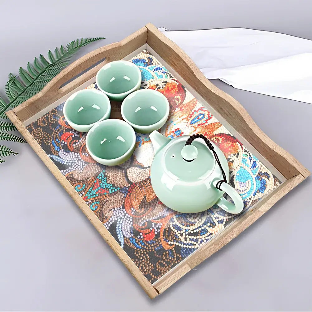 Lion Diamond Painting Decor Wooden Food Tray 