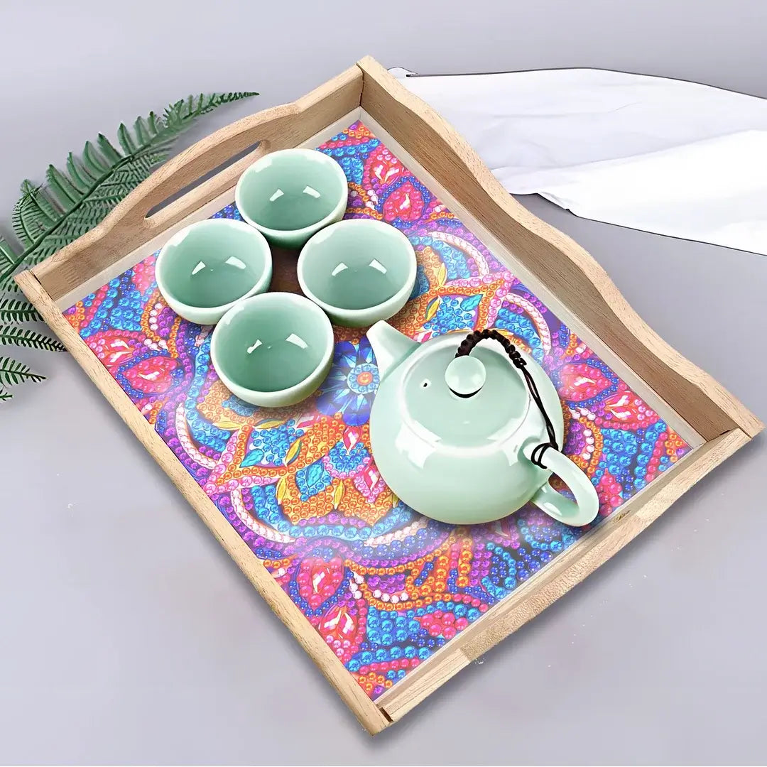 DIY mandala diamond art decor wooden food serving tray KIT