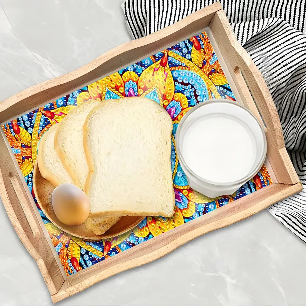 mandala diamond painting decor wooden food tray