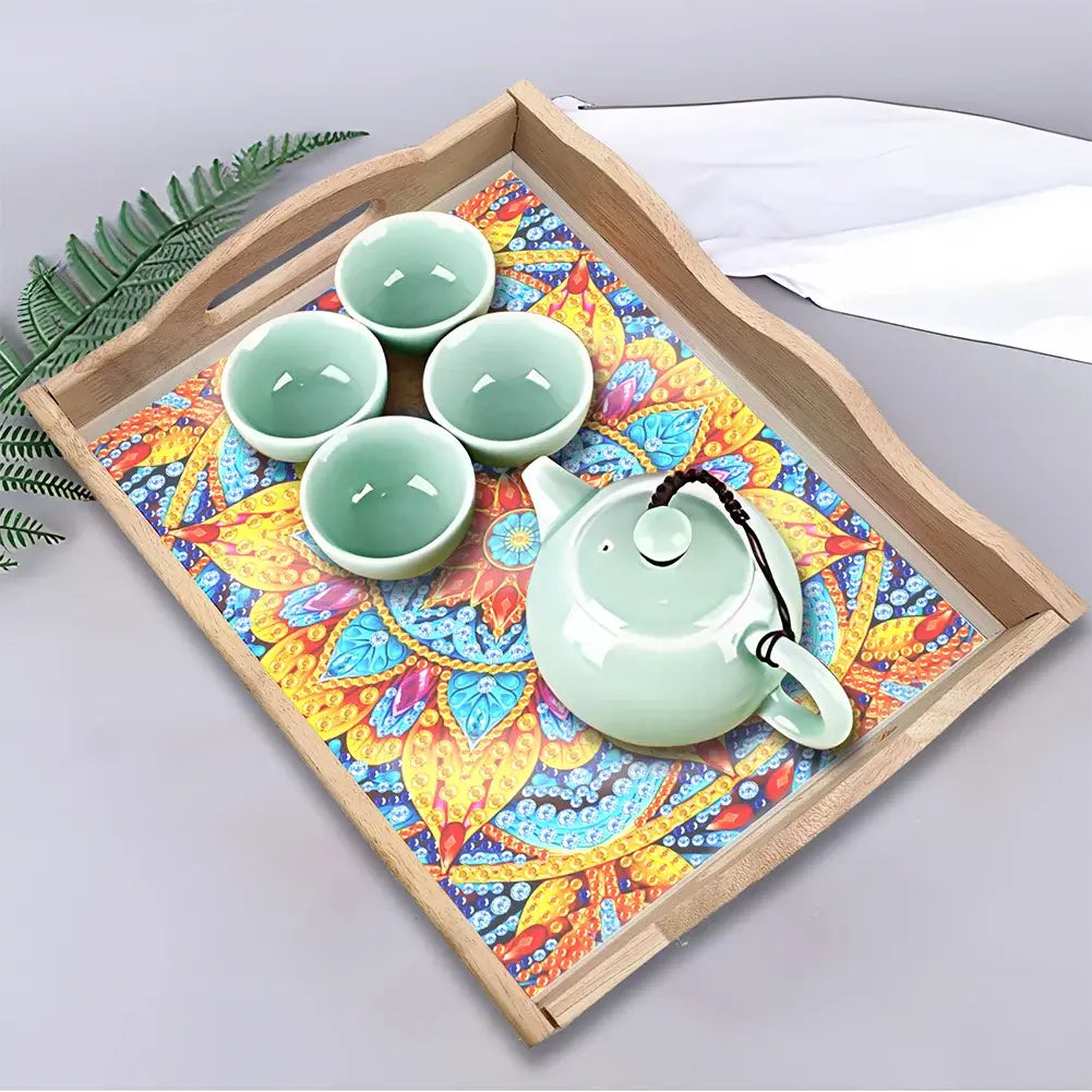diy mandala diamond painting decor wooden food tray kit