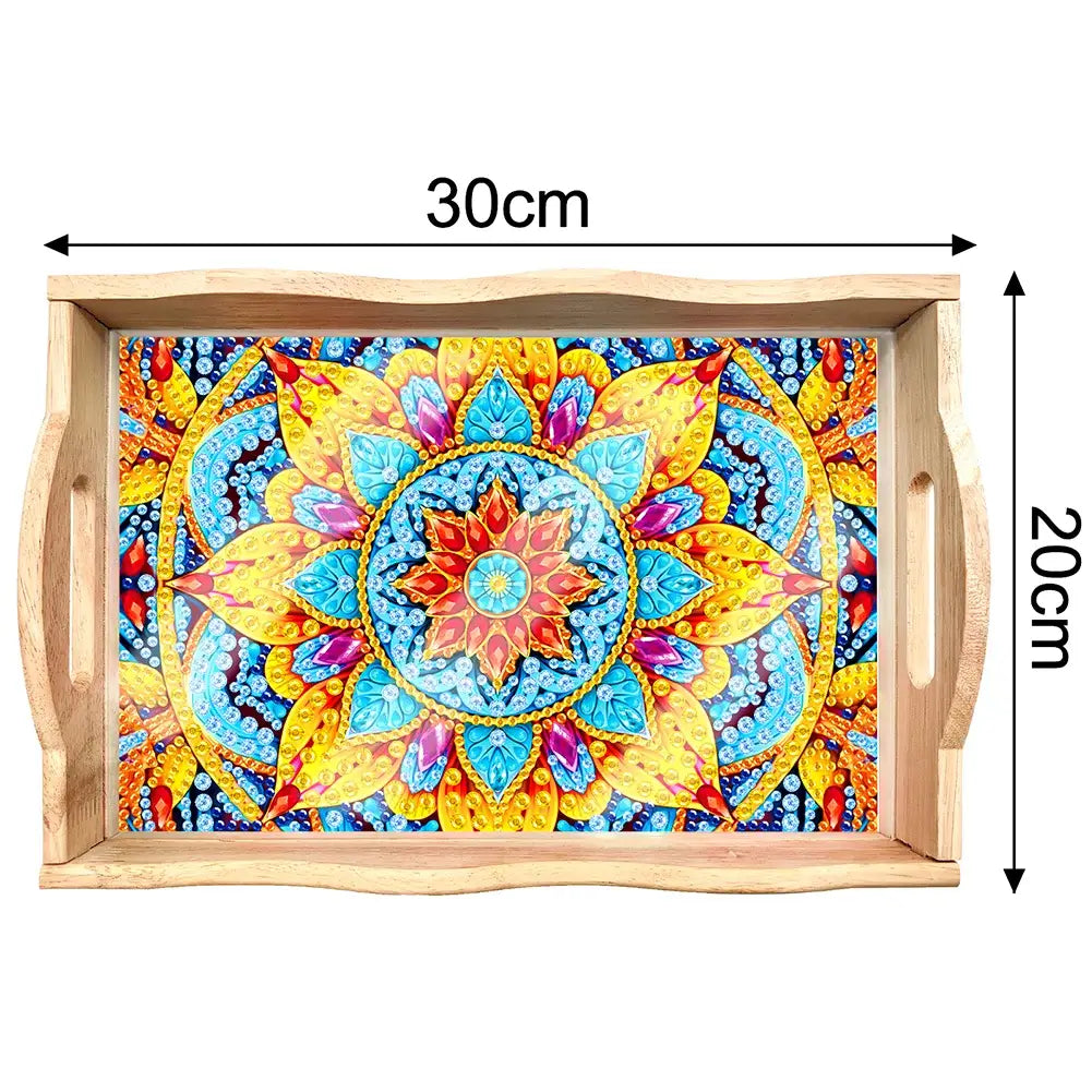 mandala diamond painting decor wooden food tray size