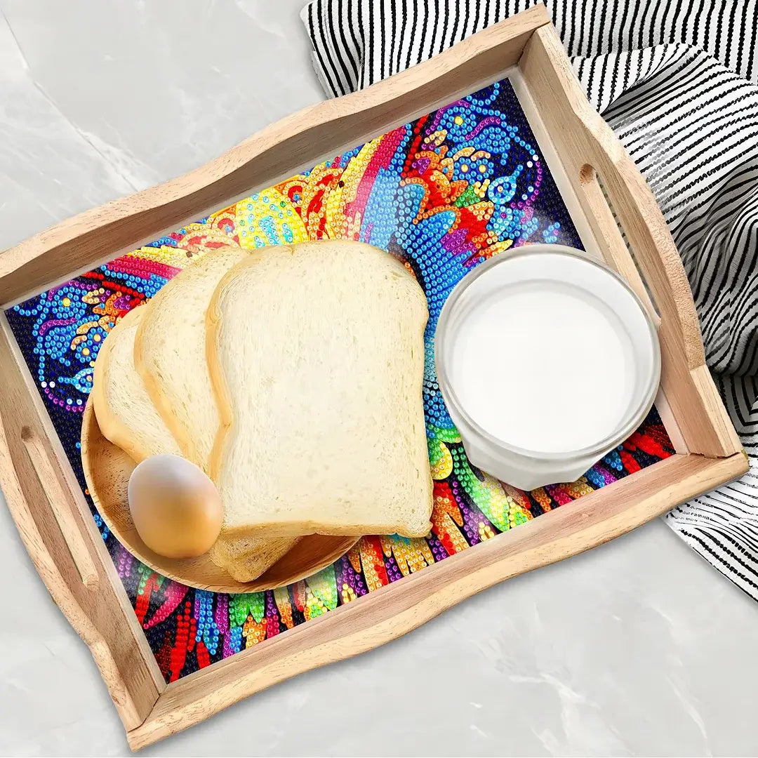 diy owl diamond painting decor wooden food tray