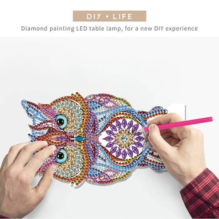 Owl Diamond Painting Led Table Lamp Ornament Kit