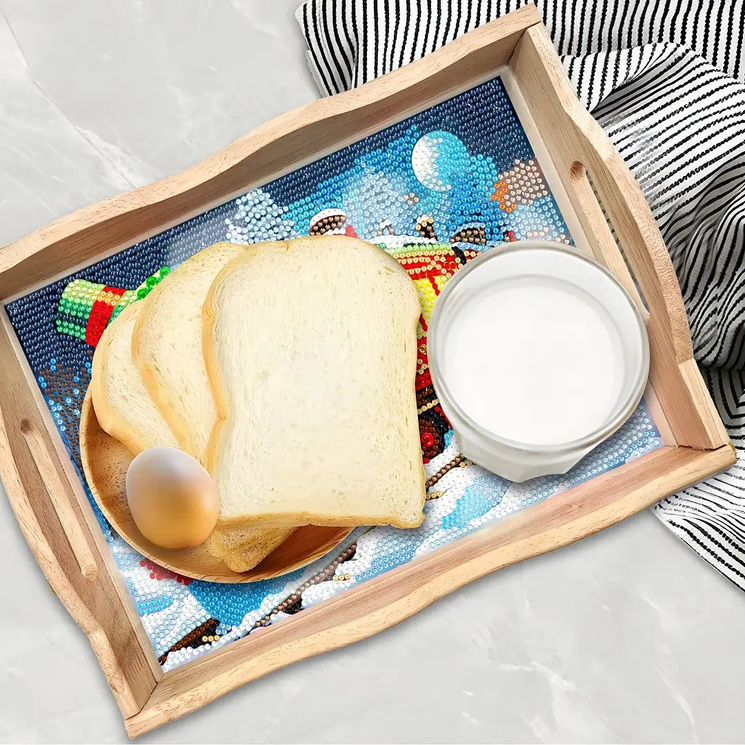 DIY Snow Train  Diamond Painting Decor Wooden Food Tray