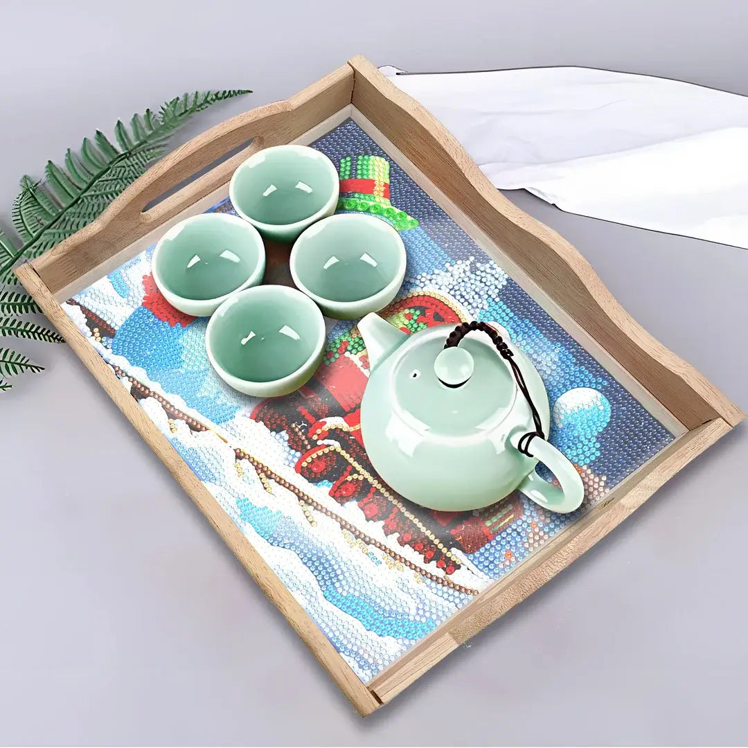 DIY Snow Train Diamond Painting Decor Wooden Food Tray Kit