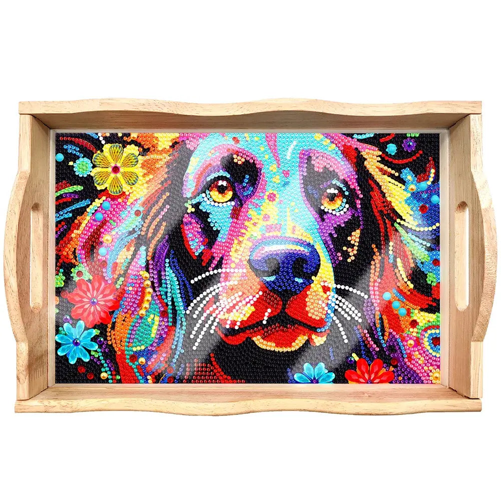 DIY Dog Diamond Painting Decor Wooden Food Tray