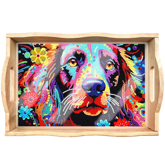 DIY Dog Diamond Painting Decor Wooden Food Tray
