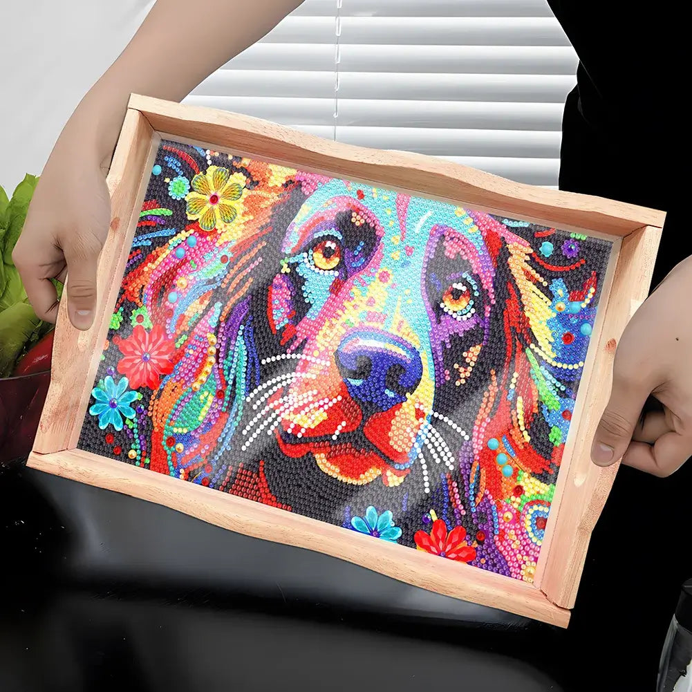 DIY Dog Diamond Painting Decor Wooden Food Tray Kit