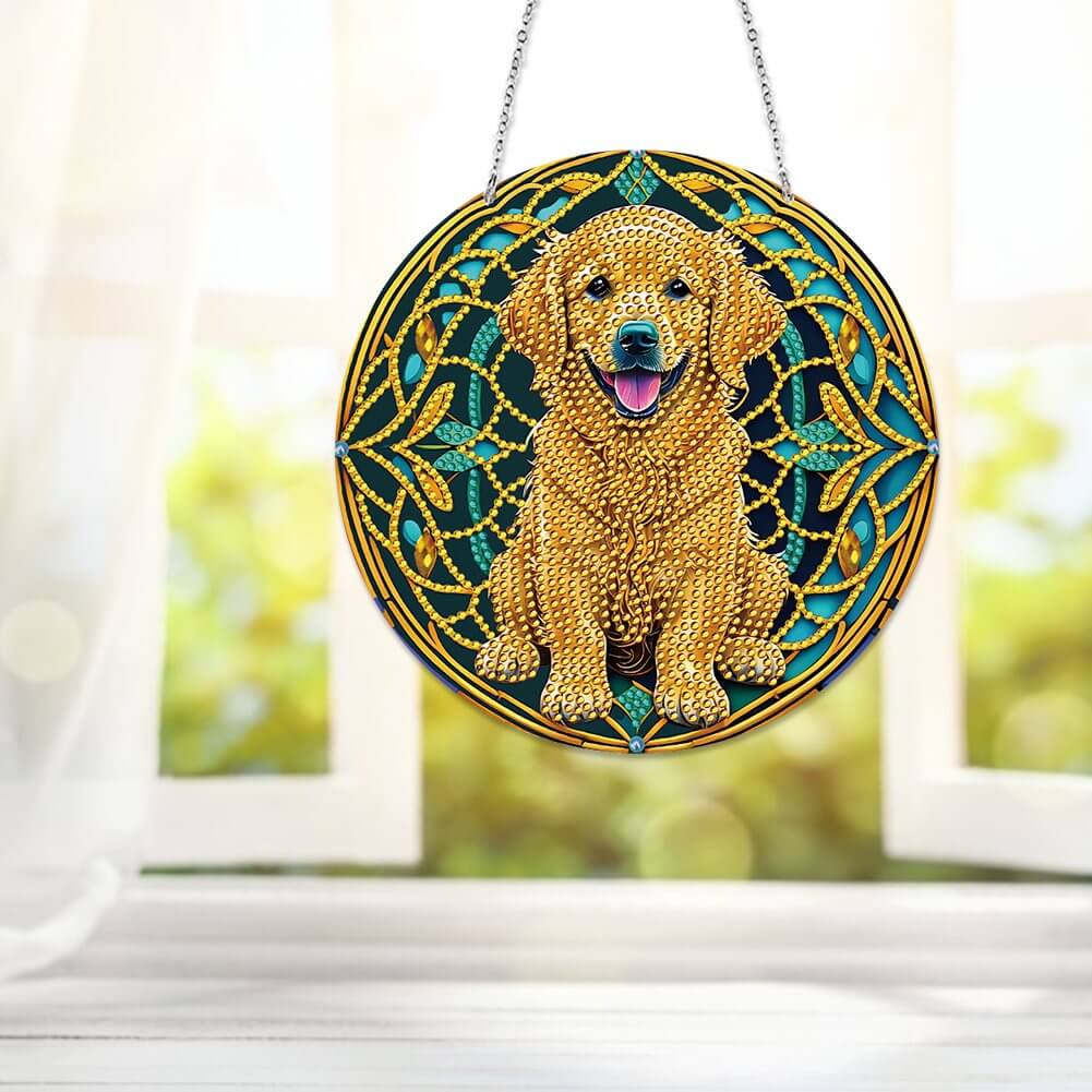 Stained Glass Dog DIY Diamond Painting Vintage Hanging Ornament 