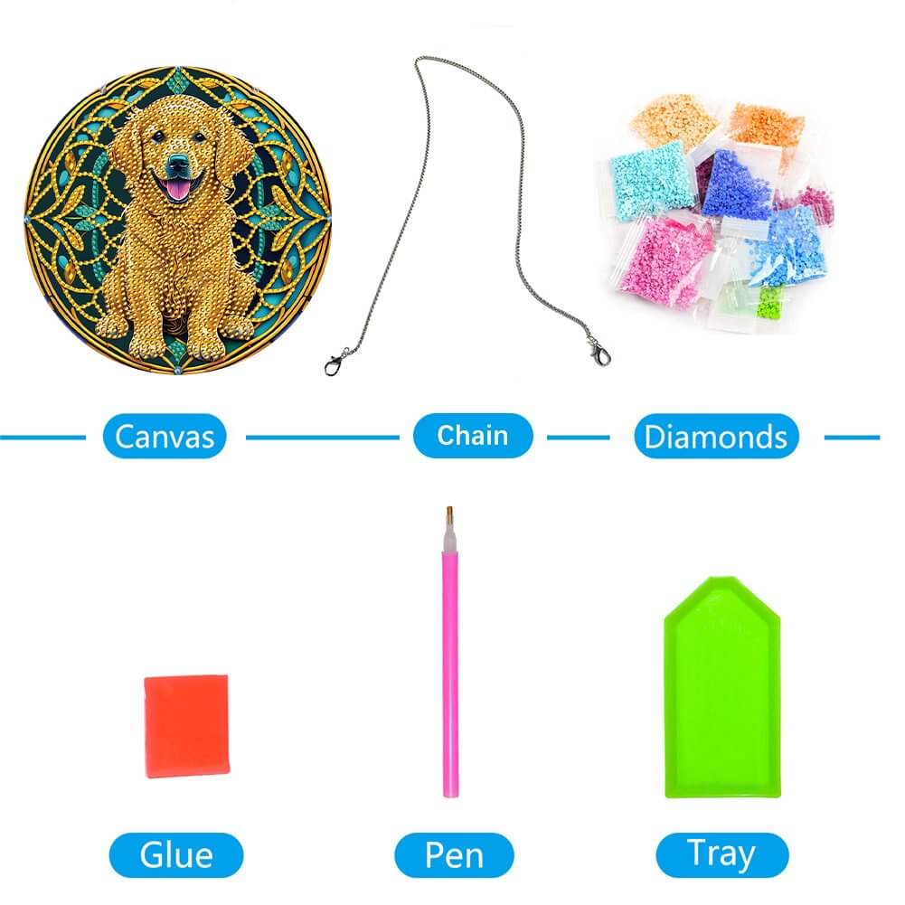 Stained Glass Dog DIY Diamond Painting Vintage Hanging Ornament Package