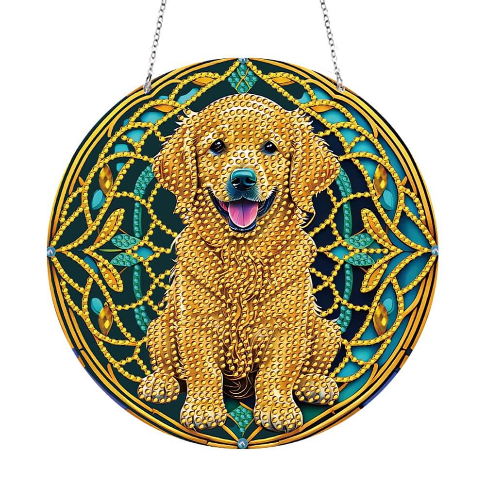 DIY Diamond Painting Vintage Hanging Ornament - Stained Glass Dog