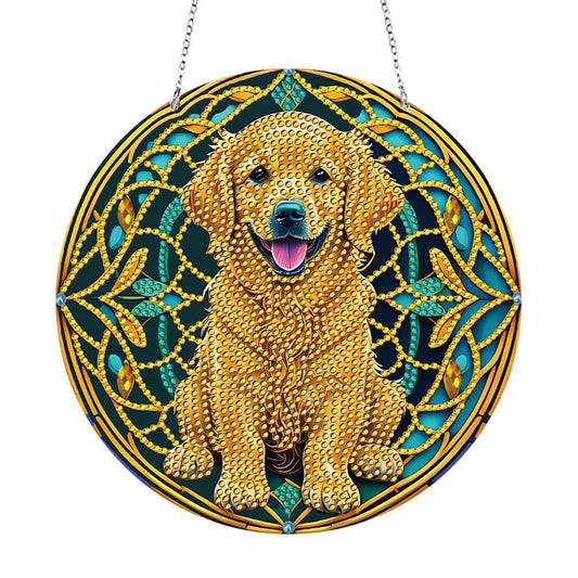DIY Diamond Painting Vintage Hanging Ornament - Stained Glass Dog
