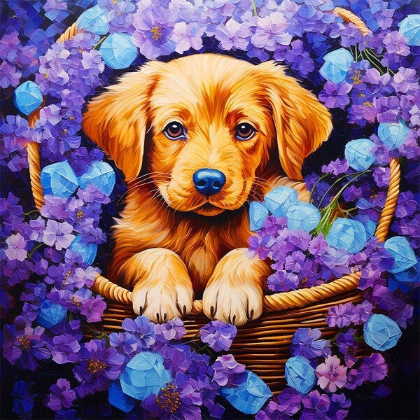 Animal Diamond Painting - Full Round / Square - Dog In Basket