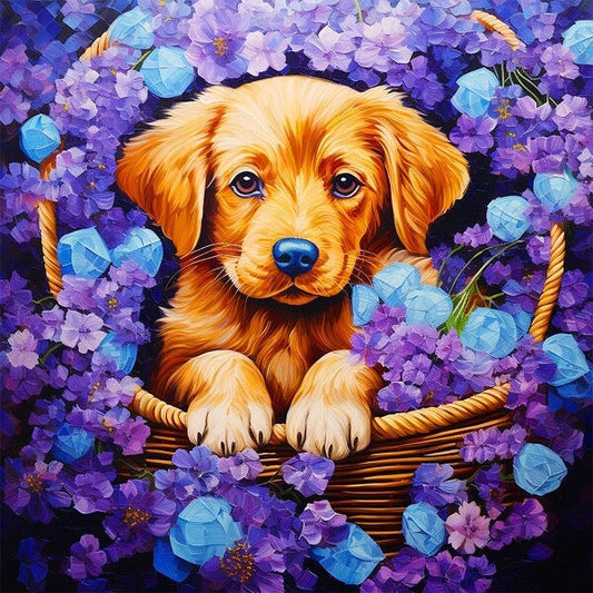 Animal Diamond Painting - Full Round / Square - Dog In Basket