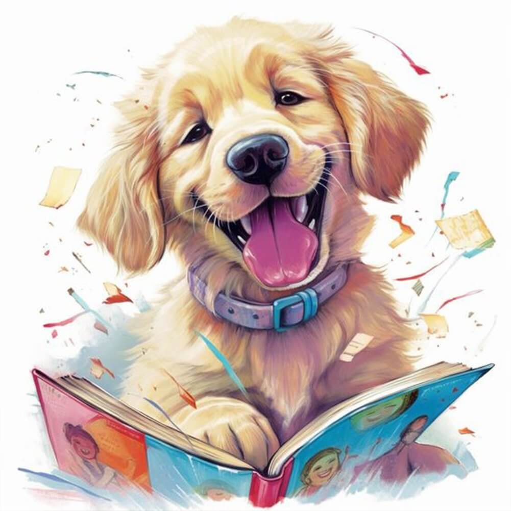 5D DIY Diamond Painting Kit - Full Round / Square - Dog Read Book