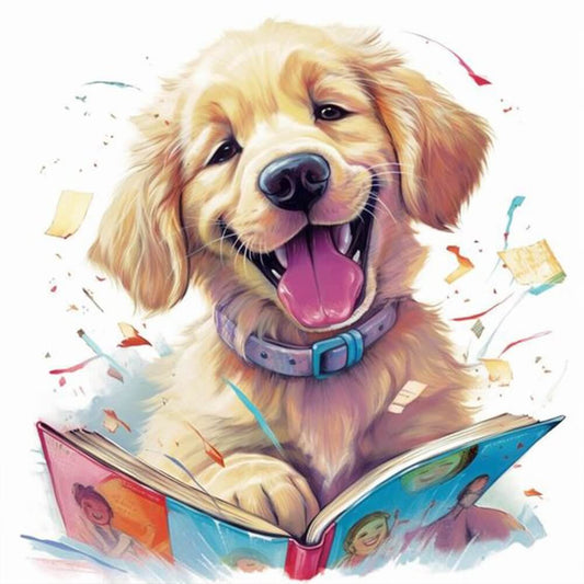 5D DIY Diamond Painting Kit - Full Round / Square - Dog Read Book