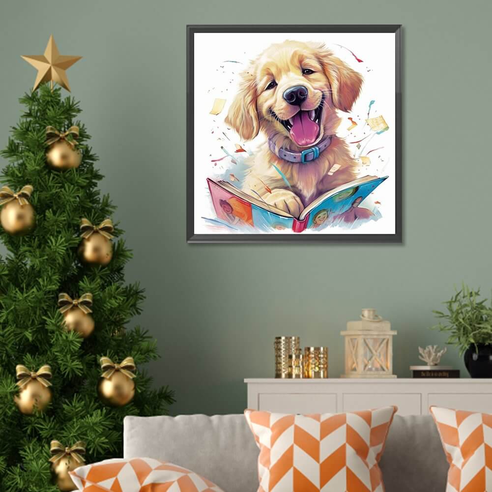 dog read book diamond  painting kit