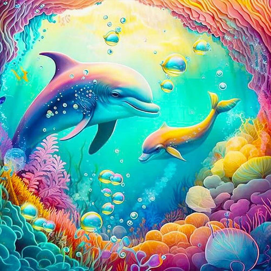 DIY Diamond Painting - Full Round / Square - Dolphin Mom & Baby