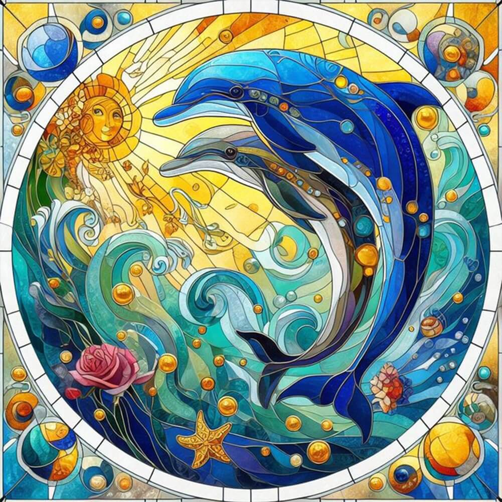 dolphin stained glass diamond painting